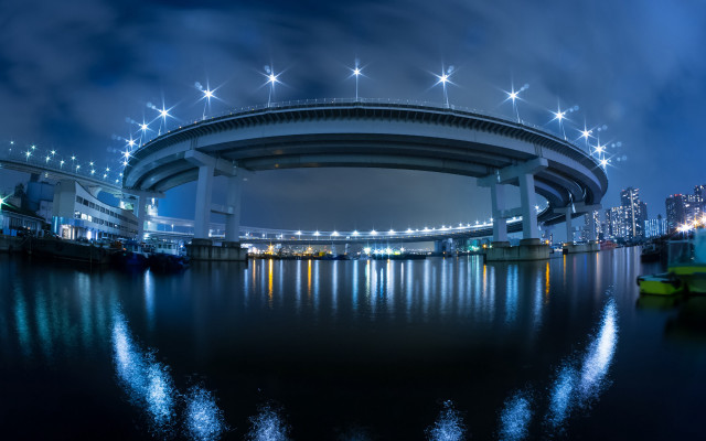 Bridge night city lights moon free wallpaper for desktop - medium preview image