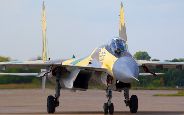 Jet fighter runway trees clouds free wallpaper for desktop - medium preview image