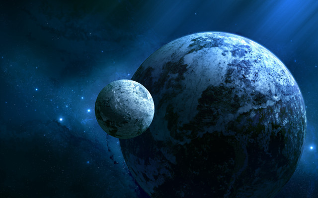 Blue planet two smaller planets #3 free wallpaper for desktop - medium preview image