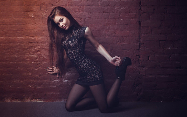 Woman black dress gun brick free wallpaper for desktop - medium preview image