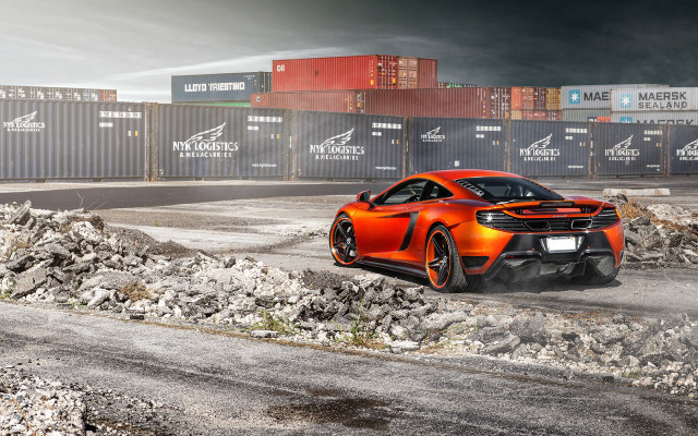 Orange sports car shipping container free wallpaper for desktop - medium preview image