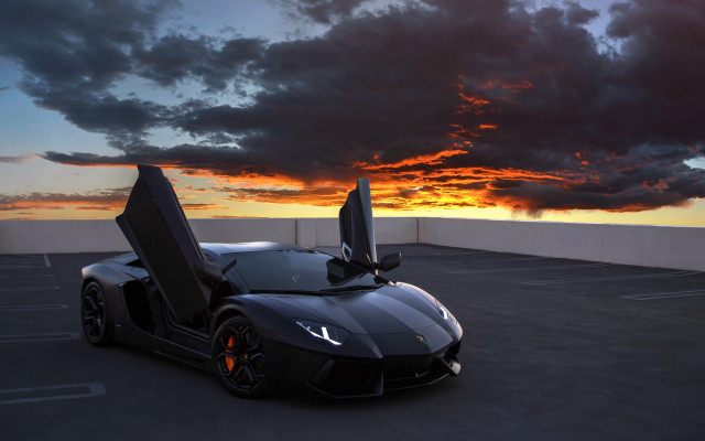 Black sports car sunset matte #2 free wallpaper for desktop - medium preview image