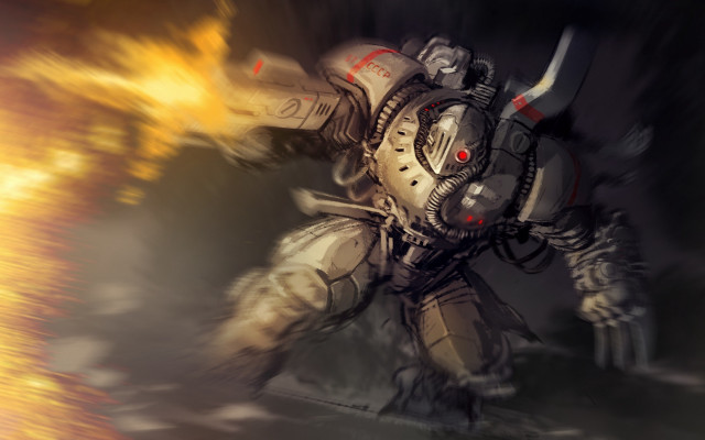 Robot fire battle armor explosion free wallpaper for desktop - medium preview image