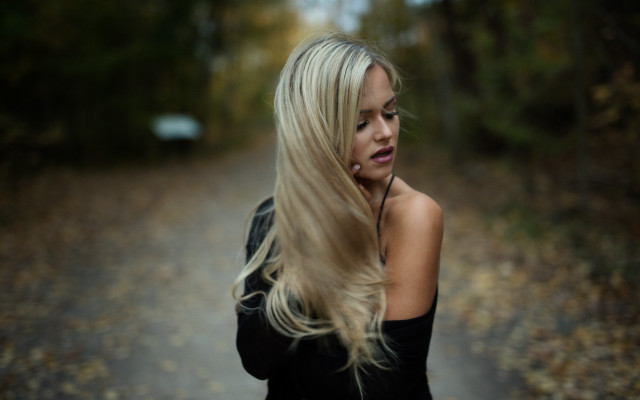 Blonde woman woods phone flowing free wallpaper for desktop - medium preview image