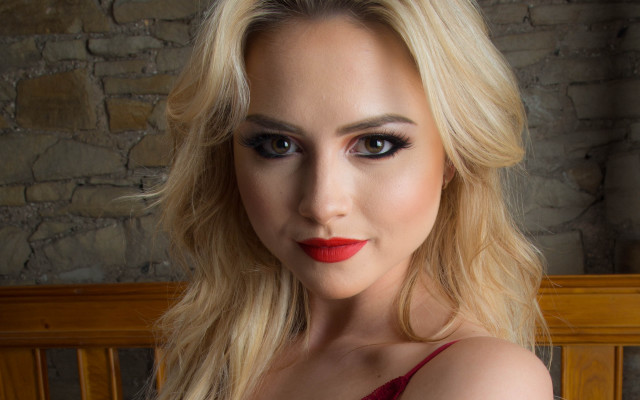 Blonde woman red dress polaroid free wallpaper for desktop - medium preview image