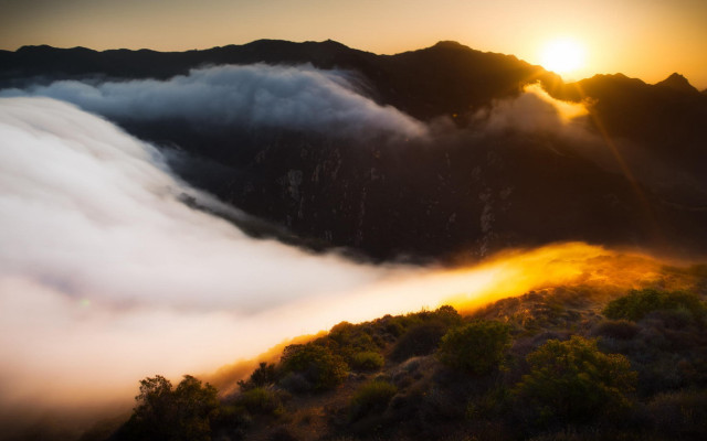 Mountain cloud sunset ocean trees free wallpaper for desktop - medium preview image