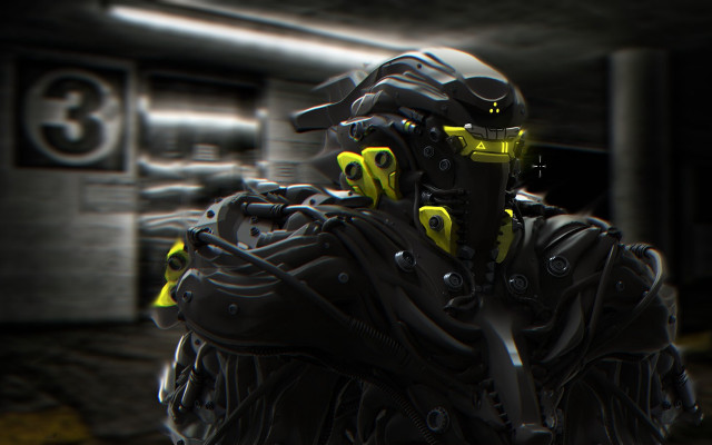 Futuristic man cyberpunk suit gun #2 free wallpaper for desktop - medium preview image