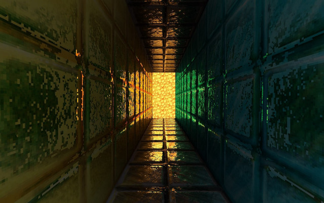 Long hallway yellow green light free wallpaper for desktop - medium preview image