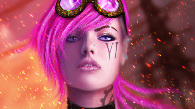 Pink hair goggles fire magic free wallpaper for desktop - medium preview image