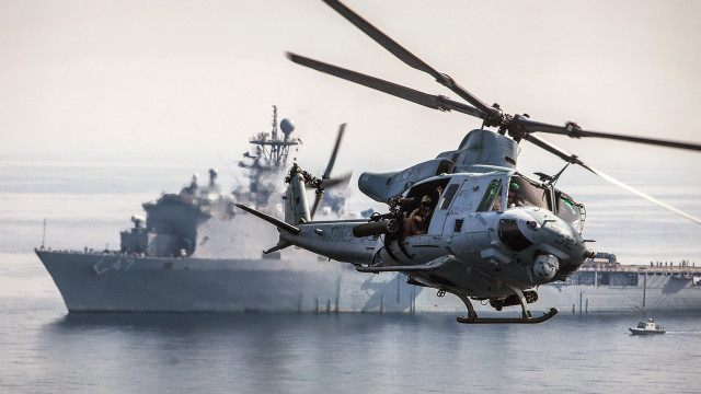 Helicopter over boat ocean military free wallpaper for desktop - medium preview image