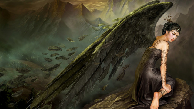 Woman angel wings tattoo gothic free wallpaper for desktop - medium preview image