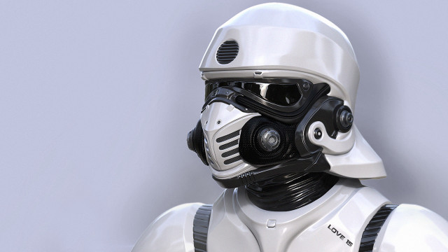 White robot black helmet goggles free wallpaper for desktop - medium preview image