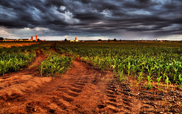 Dirt road storm clouds cityscape free wallpaper for desktop - medium preview image