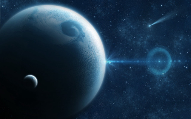 Space planet stars blue light free wallpaper for desktop - medium preview image