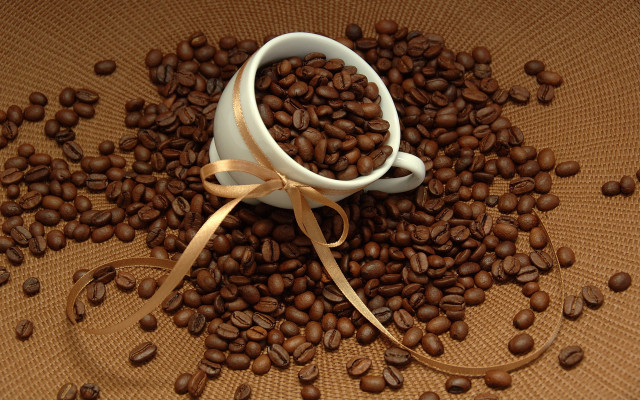 White cup coffee beans ribbon free wallpaper for desktop - medium preview image