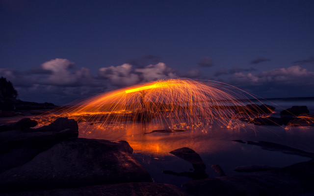 Firework night sky reflection water free wallpaper for desktop - medium preview image