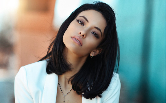 Elina karimova white jacket blue free wallpaper for desktop - medium preview image