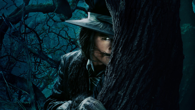 Creepy man hiding forest moon free wallpaper for desktop - medium preview image