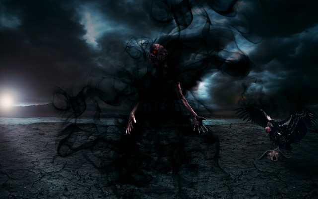 Creepy woman bird dark landscape free wallpaper for desktop - medium preview image