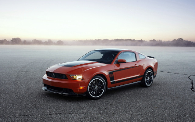 Red mustang parking lot fog free wallpaper for desktop - medium preview image