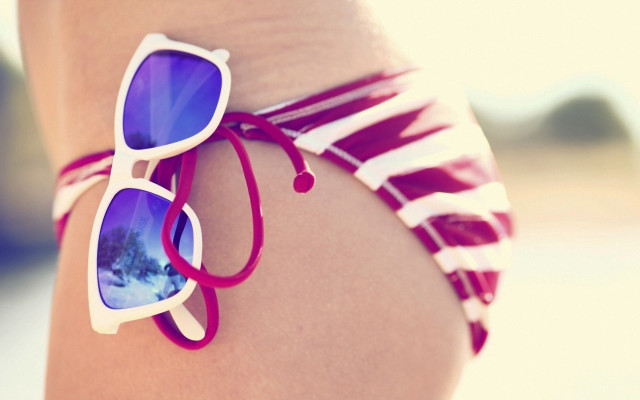 Bikini sunglasses beach trees summer free wallpaper for desktop - medium preview image