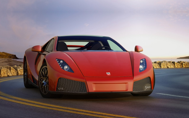 Red sports car cliff road #2 free wallpaper for desktop - medium preview image