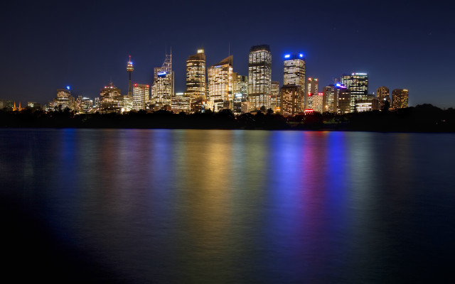 City skyline night reflections starry free wallpaper for desktop - medium preview image