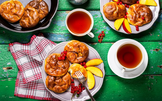 Pastries tea redcheckered napkin foodphotography free wallpaper for desktop - medium preview image