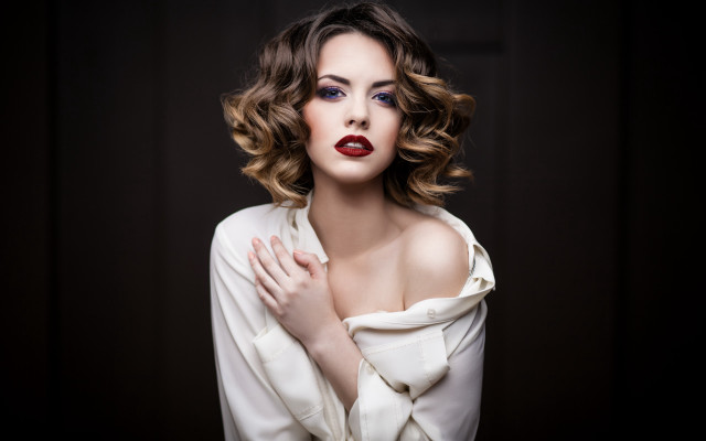 Woman redlipstick white shirt darkroom free wallpaper for desktop - medium preview image