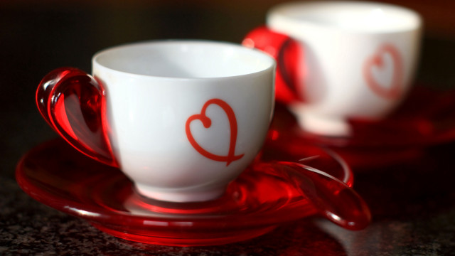 Two cups hearts table red free wallpaper for desktop - medium preview image