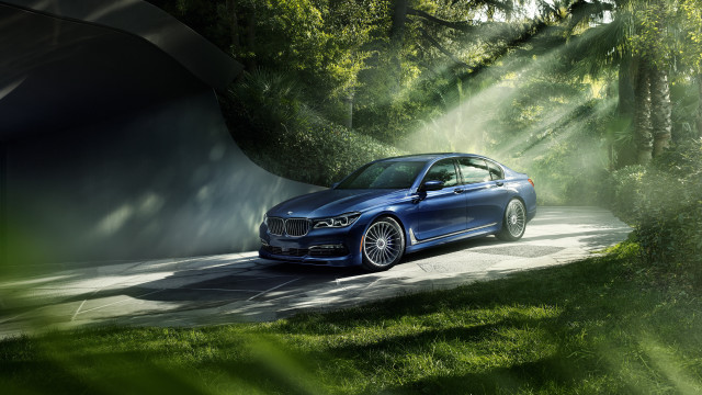 Blue car forest road rimlight free wallpaper for desktop - medium preview image