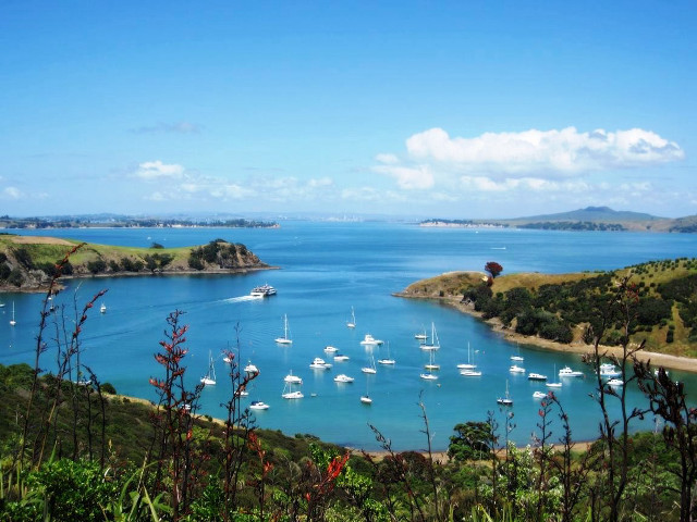 Bay boats hills trees bushes free wallpaper for desktop - medium preview image