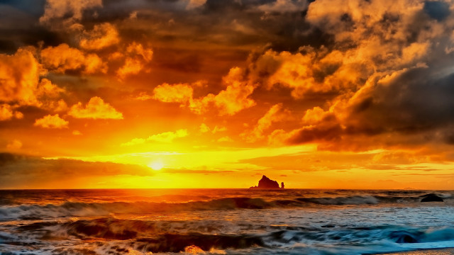 Sunset ocean island clouds beach free wallpaper for desktop - medium preview image
