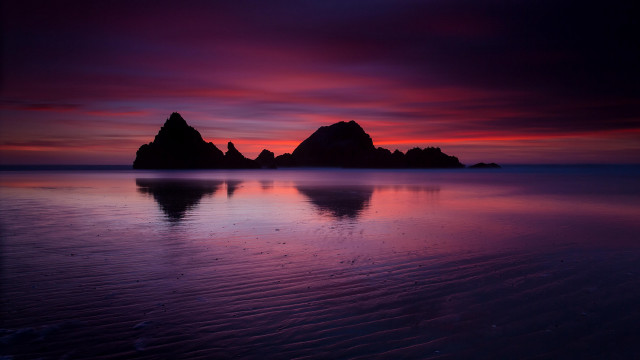 Sunset rocks purple sky clouds free wallpaper for desktop - medium preview image