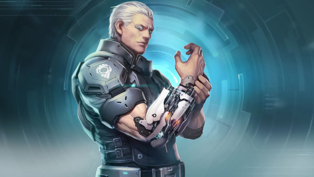 Futuristic suit man cyborg portrait free wallpaper for desktop - medium preview image