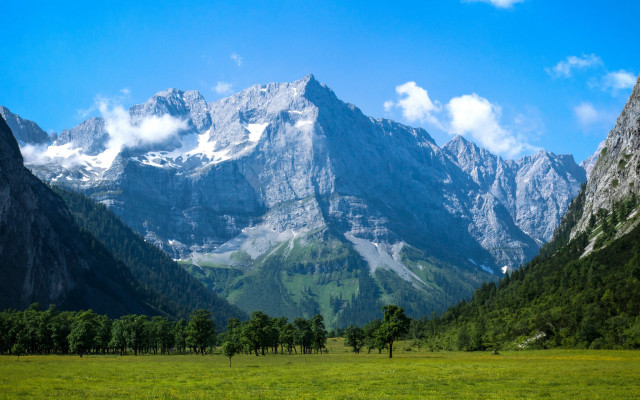 Mountain range grassy field trees #2 free wallpaper for desktop - medium preview image