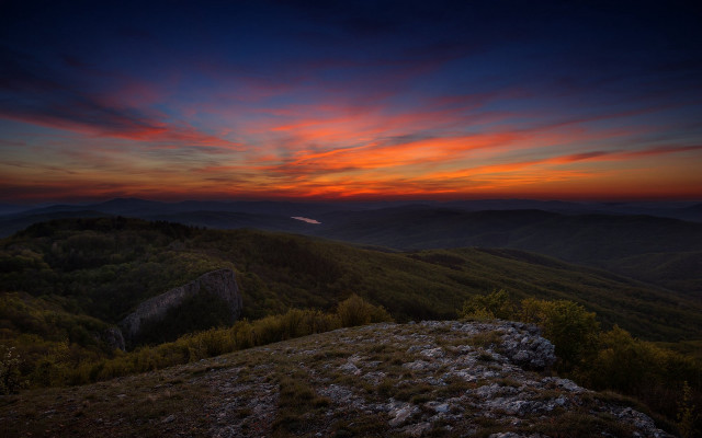Sunset mountain lake red sky free wallpaper for desktop - medium preview image