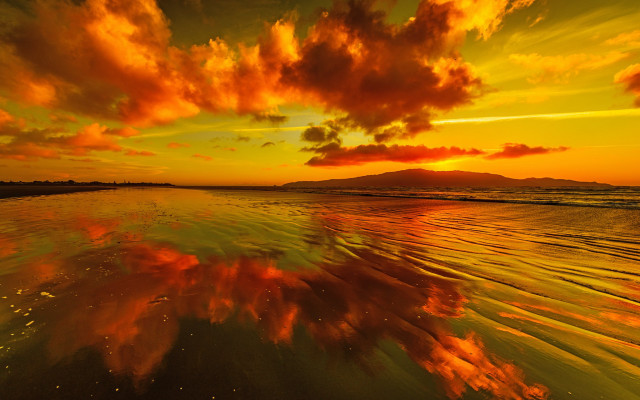 Sunset reflection clouds water mountain free wallpaper for desktop - medium preview image