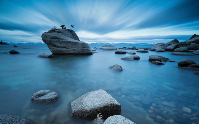 Long exposure rocks water lone free wallpaper for desktop - medium preview image