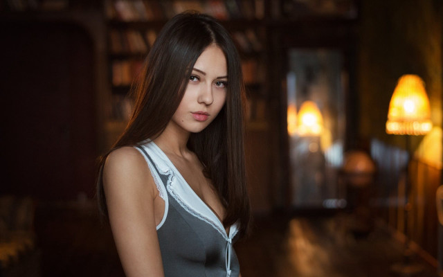 Romantic library portrait seductive elina free wallpaper for desktop - medium preview image