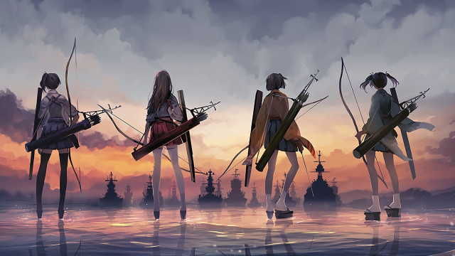 Group people water bow arrows free wallpaper for desktop - medium preview image