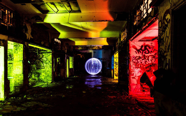 Dark alley neon graffiti figure free wallpaper for desktop - medium preview image