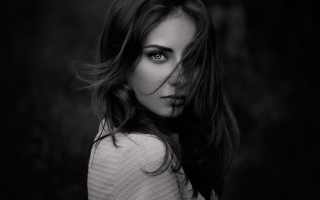 Woman longhair white shirt black free wallpaper for desktop - medium preview image