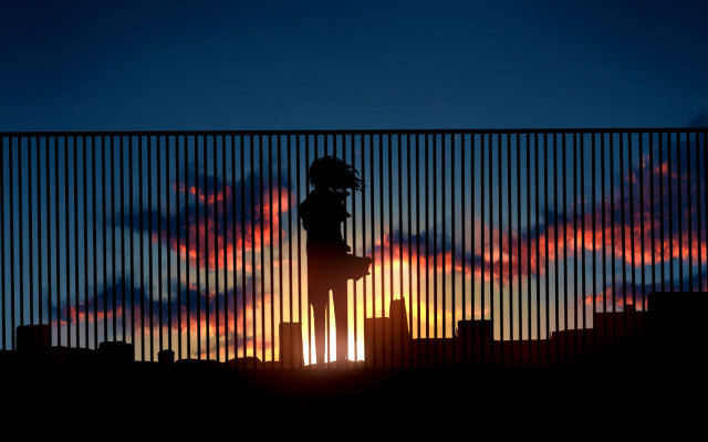 Sunset city fence aya goda free wallpaper for desktop - medium preview image