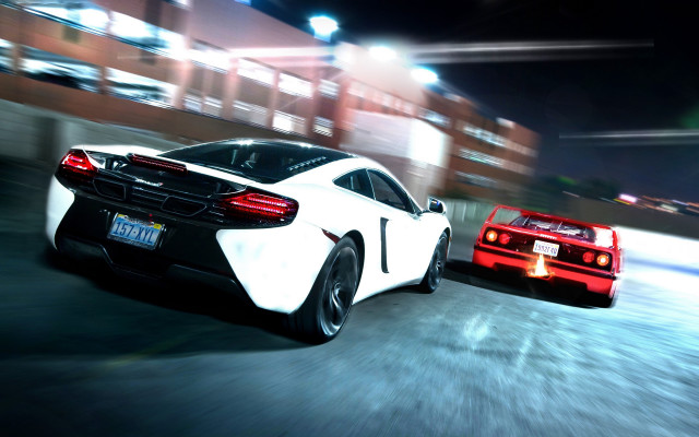 Night cars street building lights free wallpaper for desktop - medium preview image