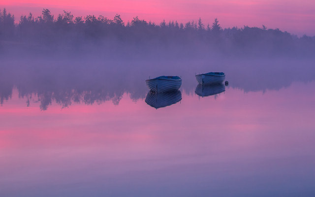 Boats sunset pink sky trees #2 free wallpaper for desktop - medium preview image