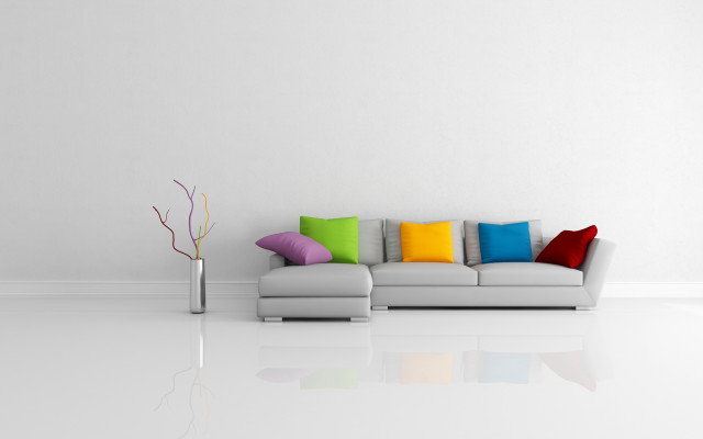 White couch colorful pillows vase free wallpaper for desktop - medium preview image