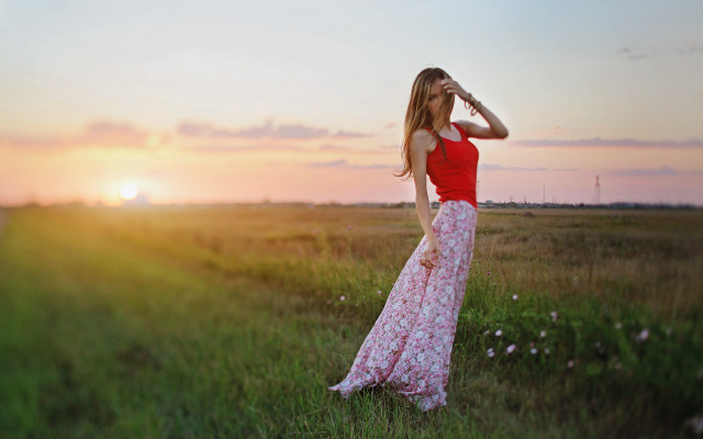 Woman dress field sunset sky #2 free wallpaper for desktop - medium preview image