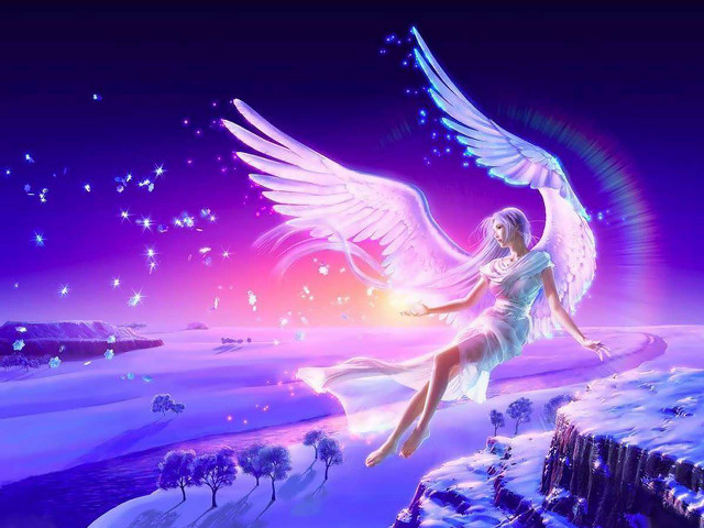Girl flying snowy landscape angel free wallpaper for desktop - medium preview image
