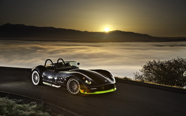 Black sports car sunset fog #2 free wallpaper for desktop - medium preview image
